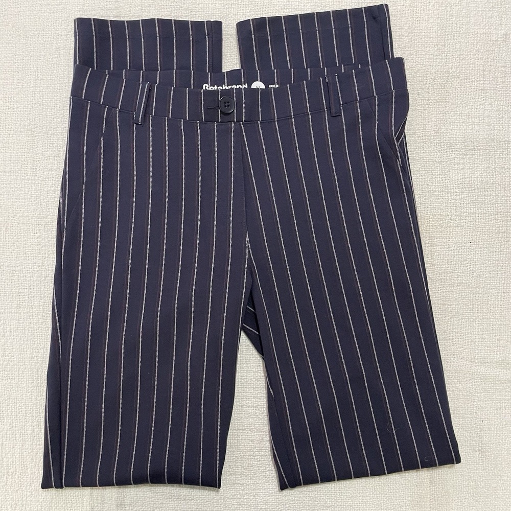Betabrand Classic Navy Pinstripe Flare Yoga Dress Pant‎ Women's Medium Business